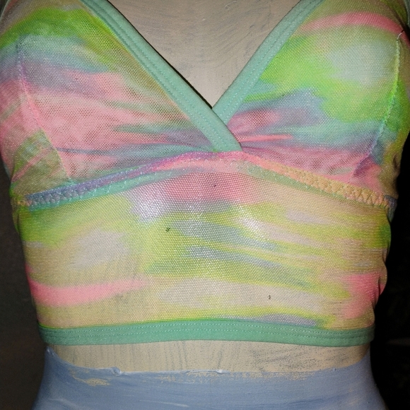 Women's No Boundaries Pastel Tie Die Nylon Spandex Mesh Bralette Size S Y2K - Picture 9 of 10